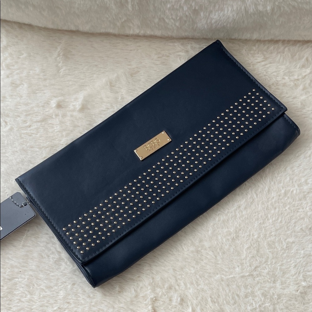 BCBG Paris Navy and Gold Studded Clutch